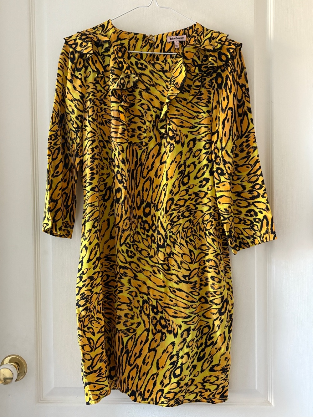 Just Cavalli Yellow and Black Animal-Print Long Sleeve Dress